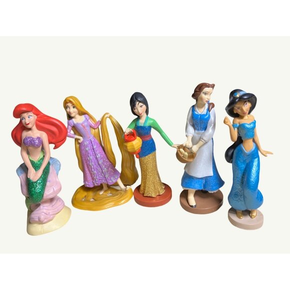 Disney Princess Mini Figures Set - Rapunzel Jasmine Snow White Mulan & Ariel - Picture 1 of 9
